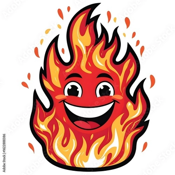 Obraz Cartoon Flame with Face – Fire Icon PNG Transparent Background