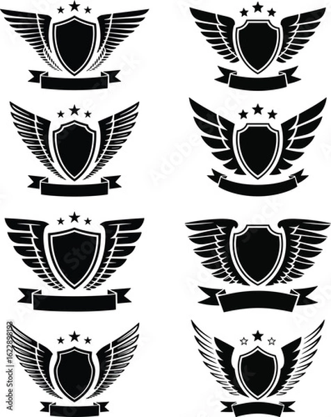 Fototapeta Shield with wings vector silhouette