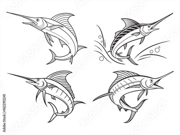 Fototapeta coloring page line art the swordfish black vector bundle