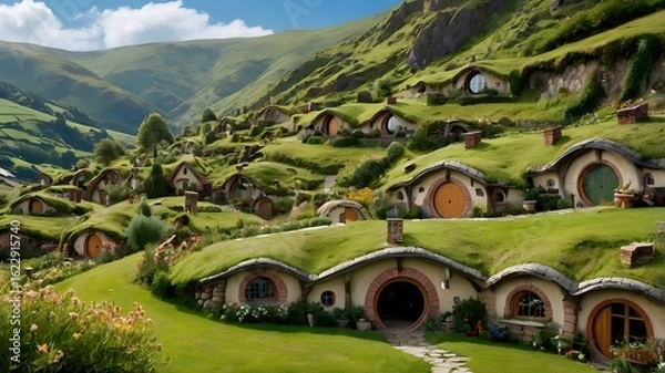 Fototapeta Hobbit Homes in a Pastoral Valley