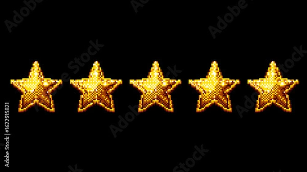 Fototapeta Golden Stars of Excellence: a set of glittering golden stars meticulously aligned, representing the pinnacle of achievement and unwavering quality.
