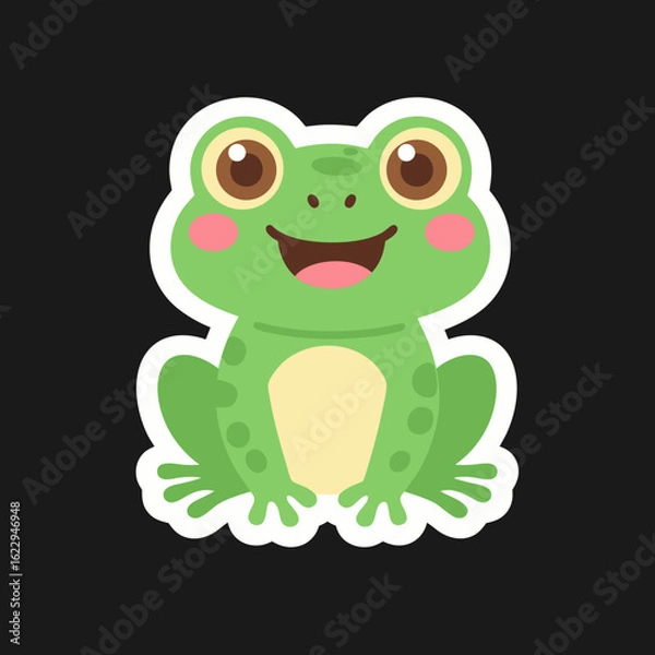 Obraz Cute green frog with a happy smile and pink cheeks sitting against a black background