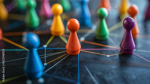 Obraz A vibrant network of diverse individuals connected by colorful, glowing lines, symbolizing global community and collaboration