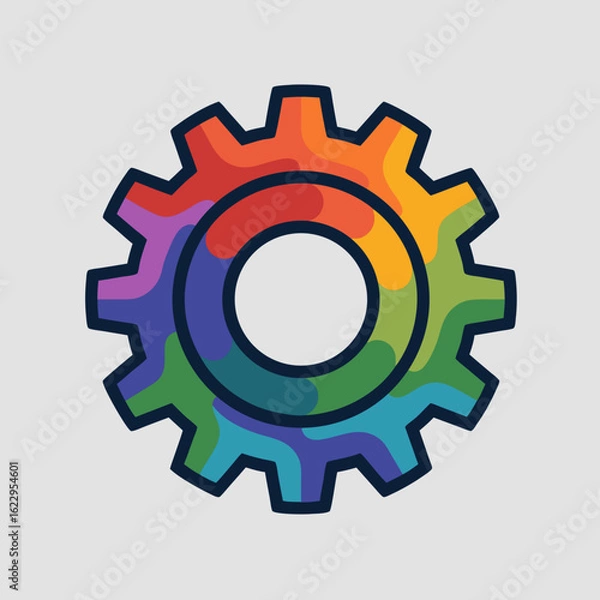 Obraz Colorful gear illustration with spectrum hues and bold outlines against a light gray backdrop