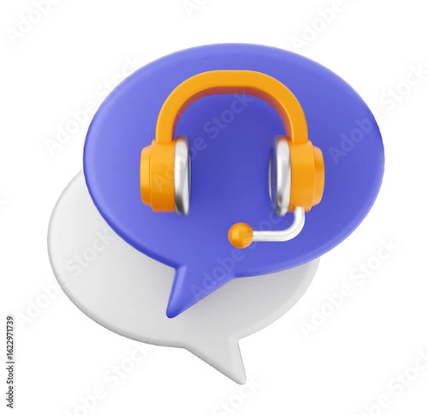 Fototapeta 3D Render: Headset on Speech Bubbles, Customer Support