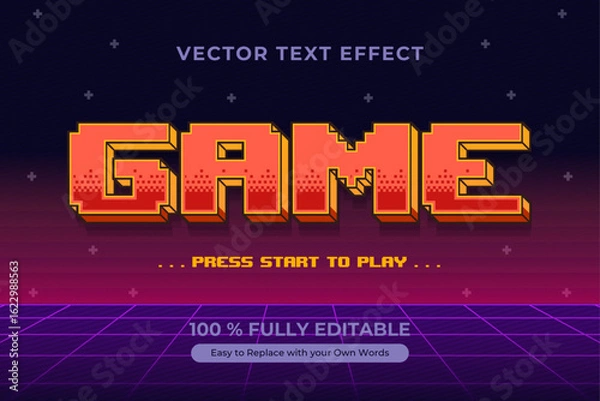 Obraz Retro pixel art editable text effect with Game in orange and yellow evokes classic arcade vibes