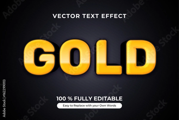 Obraz Gold Text Effect with Editable Vector Graphic, designed with a glossy finish and 3D style