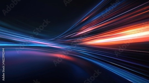 Fototapeta A vibrant, abstract digital artwork featuring a dynamic array of colorful lines and shapes against a dark, almost black background.