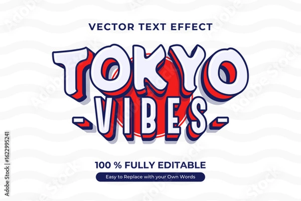 Obraz Tokyo Vibes Vector Text Effect, layered style with white lettering, red outlines, and 3D shading.