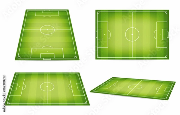 Fototapeta Soccer field collection. Football fields. Top view and perspective view