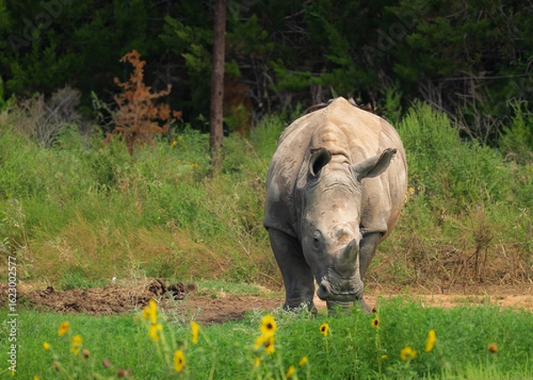 Fototapeta Rhino roaming around the wild