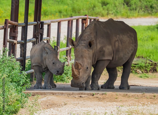 Fototapeta Rhino roaming around the wild