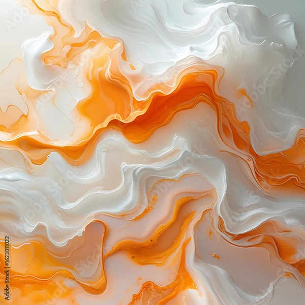 Fototapeta Abstract Fluid Art with Soft White and Orange Textures Creating a Dreamy Atmosphere background. 