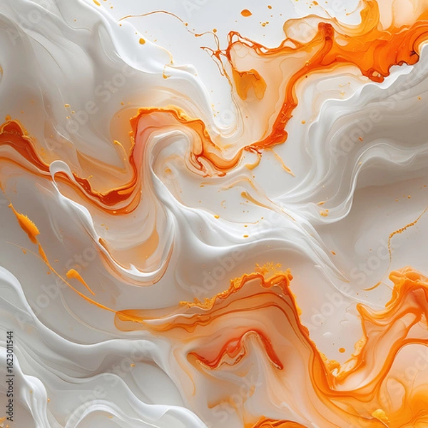 Fototapeta Abstract Fluid Art with Soft White and Orange Textures Creating a Dreamy Atmosphere background. 