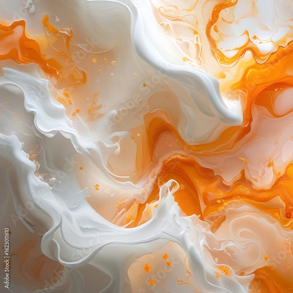 Fototapeta Abstract Fluid Art with Soft White and Orange Textures Creating a Dreamy Atmosphere background. 