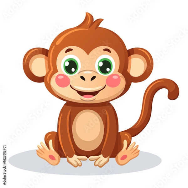 Obraz Cute Cartoon Monkey Sitting with a Smile, Animated Character