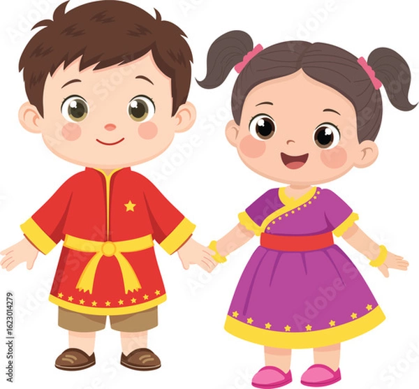 Obraz Children Holding Hands in Traditional Attire