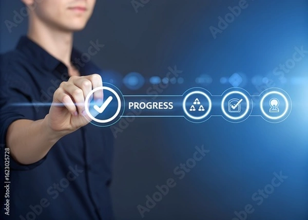 Obraz businessman pressing virtual button on a virtual screen