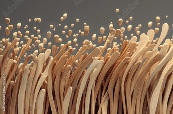 Fototapeta 3D Render of Wooden Sticks Forming Abstract Wave with Detailed Textures