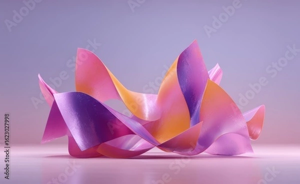 Fototapeta 3D Abstract Pink and Purple Floating Shapes with Smooth Curves on Gradient Background