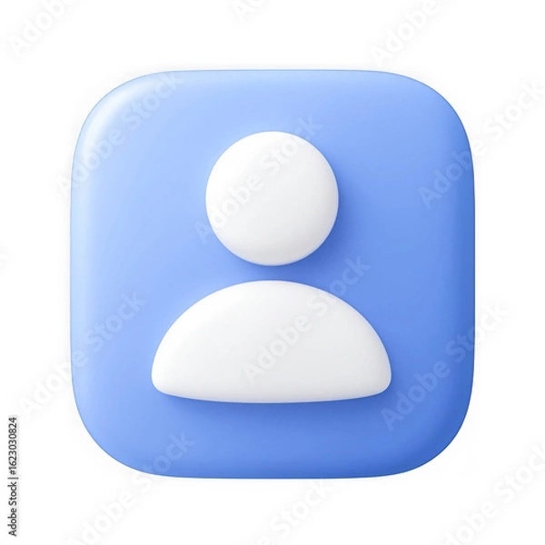 Fototapeta Stylized 3d rendering of a soft blue user profile icon with a white silhouette of a person isolated on transparent background