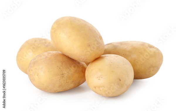 Fototapeta Many fresh raw potatoes isolated on white