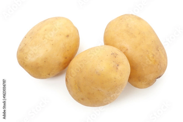 Obraz Fresh raw potatoes isolated on white, top view