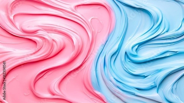 Fototapeta A vibrant swirl of pink and blue textures, resembling soft, creamy paint or frosting, creating a visually soothing and artistic composition.