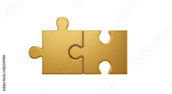 Fototapeta Gold Puzzle Pieces Connecting Synergy Solution Teamwork Business Success