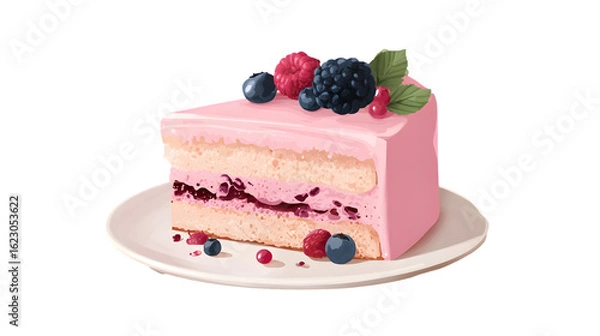 Obraz Pink Frosted Cake with Fresh Berries