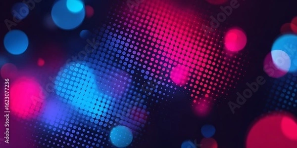 Fototapeta Abstract background with vibrant pink and blue bokeh lights and dots