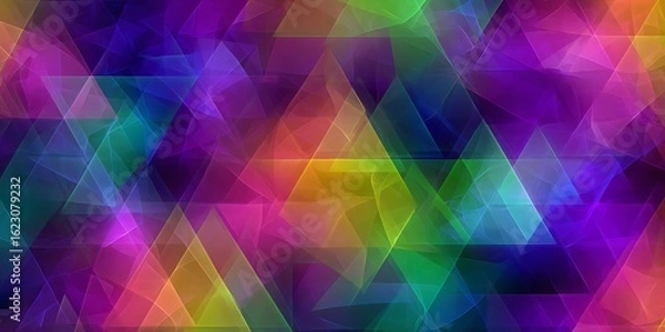Fototapeta A vibrant abstract pattern of overlapping colorful geometric triangles with a glowing effect
