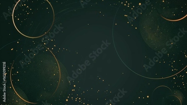 Fototapeta Abstract design featuring circles and golden specks on a dark background.