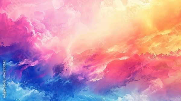 Fototapeta A vibrant and colorful sky filled with swirling clouds in shades of pink, orange, and blue.