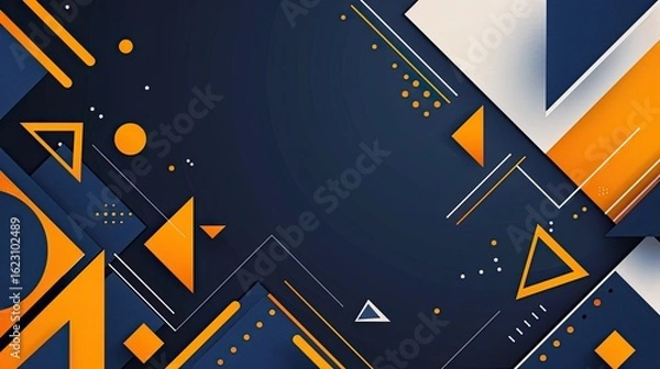 Fototapeta Abstract geometric design featuring blue and orange shapes and lines for modern visuals.