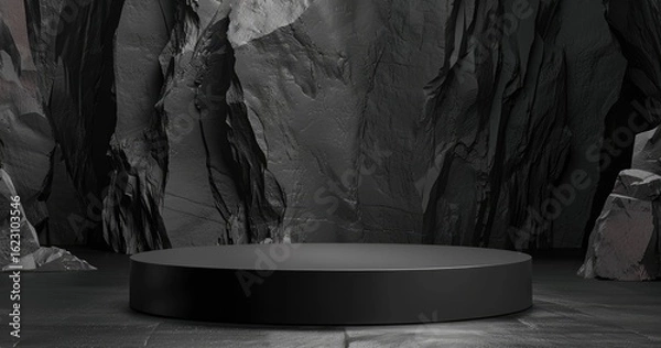 Obraz A minimalist stage set against a rocky backdrop, ideal for presentations or performances.