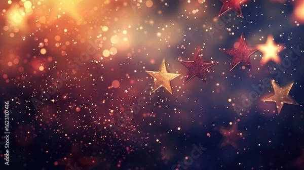 Fototapeta A dreamy background featuring shimmering stars and bokeh lights.