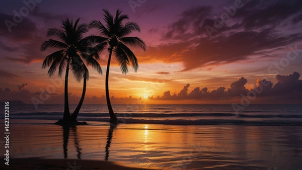 Obraz Golden Sun Setting Over Calm Ocean Surface