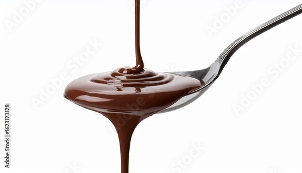 Fototapeta chocolate dripping from a spoon isolated on white background