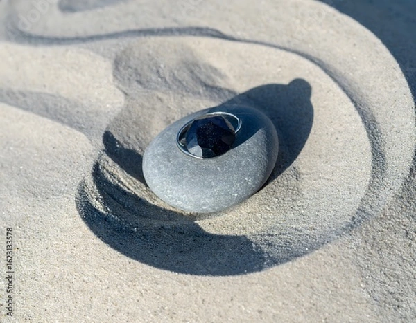 Fototapeta Conceptual 3D Illustration of Blue Crystal Object on Sand – AI Generated