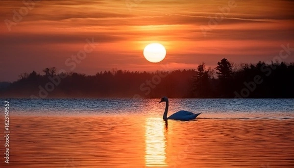 Fototapeta an image of a swan in lake ontario at dawn