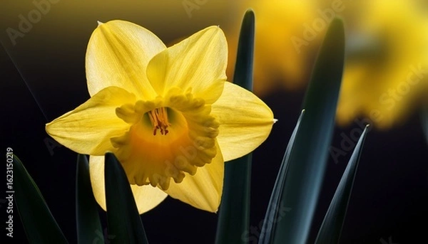 Fototapeta bright yellow daffodil stands elegantly displaying its ruffled petals in full bloom
