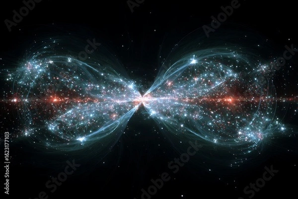 Fototapeta Stunning butterfly nebula revealed in vibrant colors and glowing stellar structures against a dark cosmic background