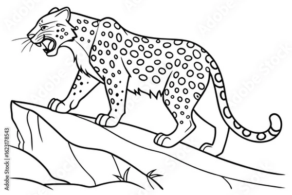 Fototapeta coloring page line art the jaguar black vector