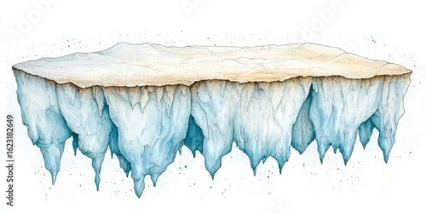 Fototapeta Iceberg's Majestic Presence: A mesmerizing watercolor rendering depicts a colossal iceberg, a testament to nature's artistry, gracefully floating in the pristine ocean depths.