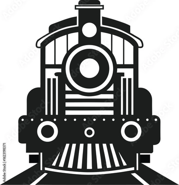 Fototapeta Vintage steam locomotive silhouette vector icon, front view on railway