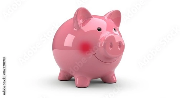 Fototapeta Pink Piggy Bank Savings - A cheerful pink piggy bank, perfect for illustrating saving money, financial planning, or budgeting concepts