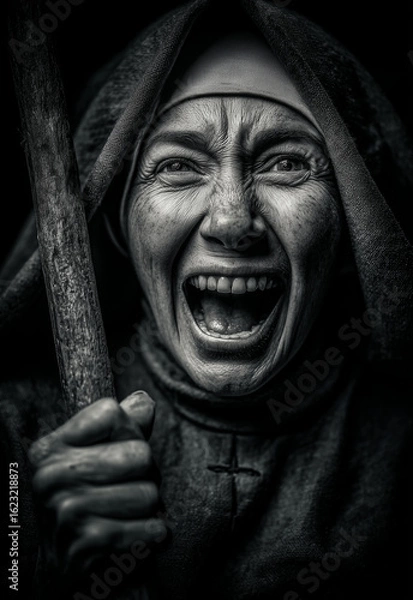 Fototapeta Portrait of a nun screaming