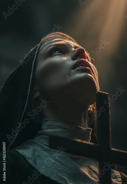 Fototapeta Portrait of a nun with a cross