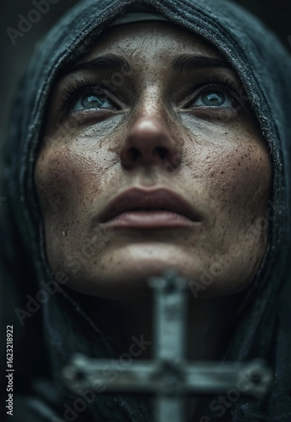 Fototapeta Portrait of a nun with a cross